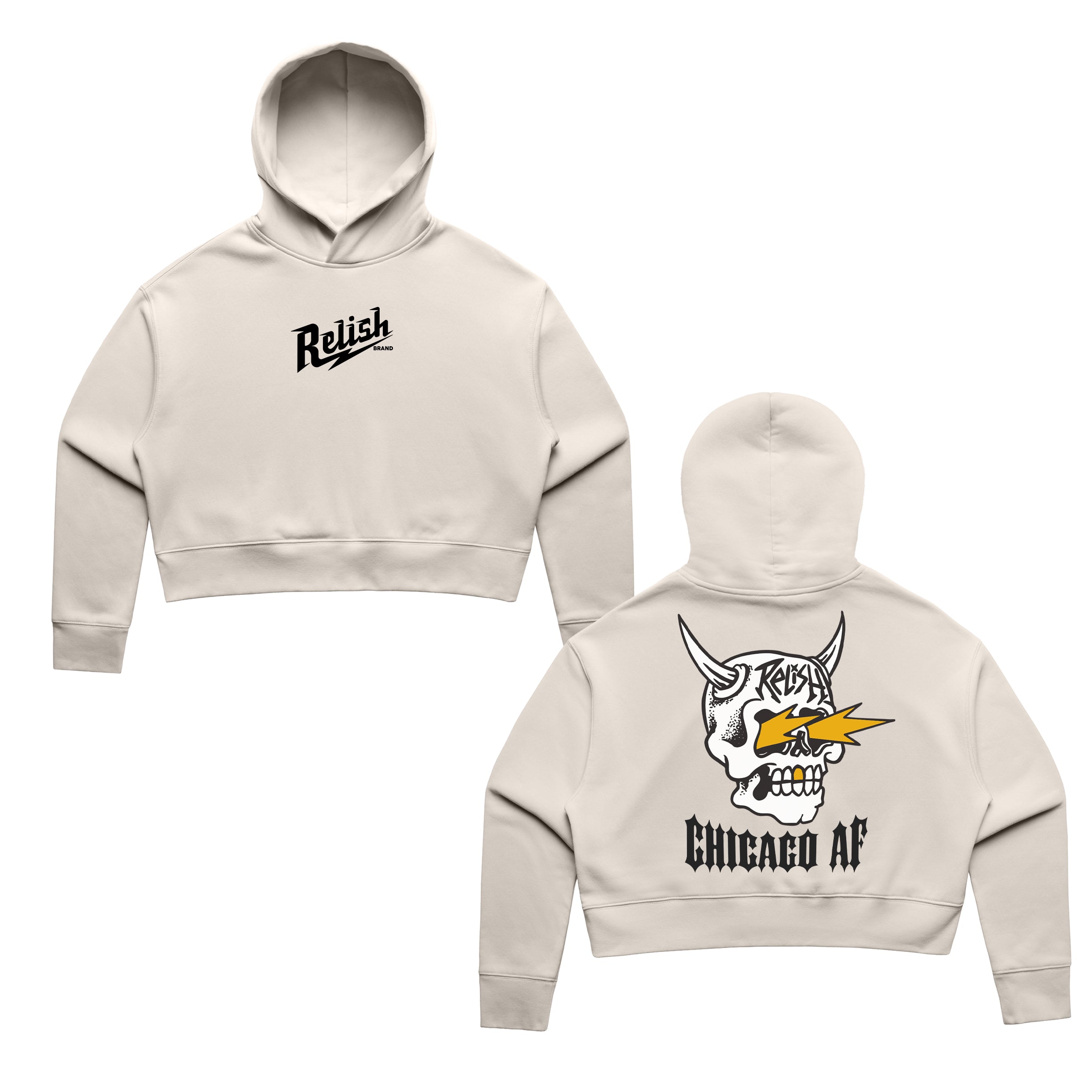 Horned Skull - Chicago AF - Crop Hoodie - Bone – Relish Brand