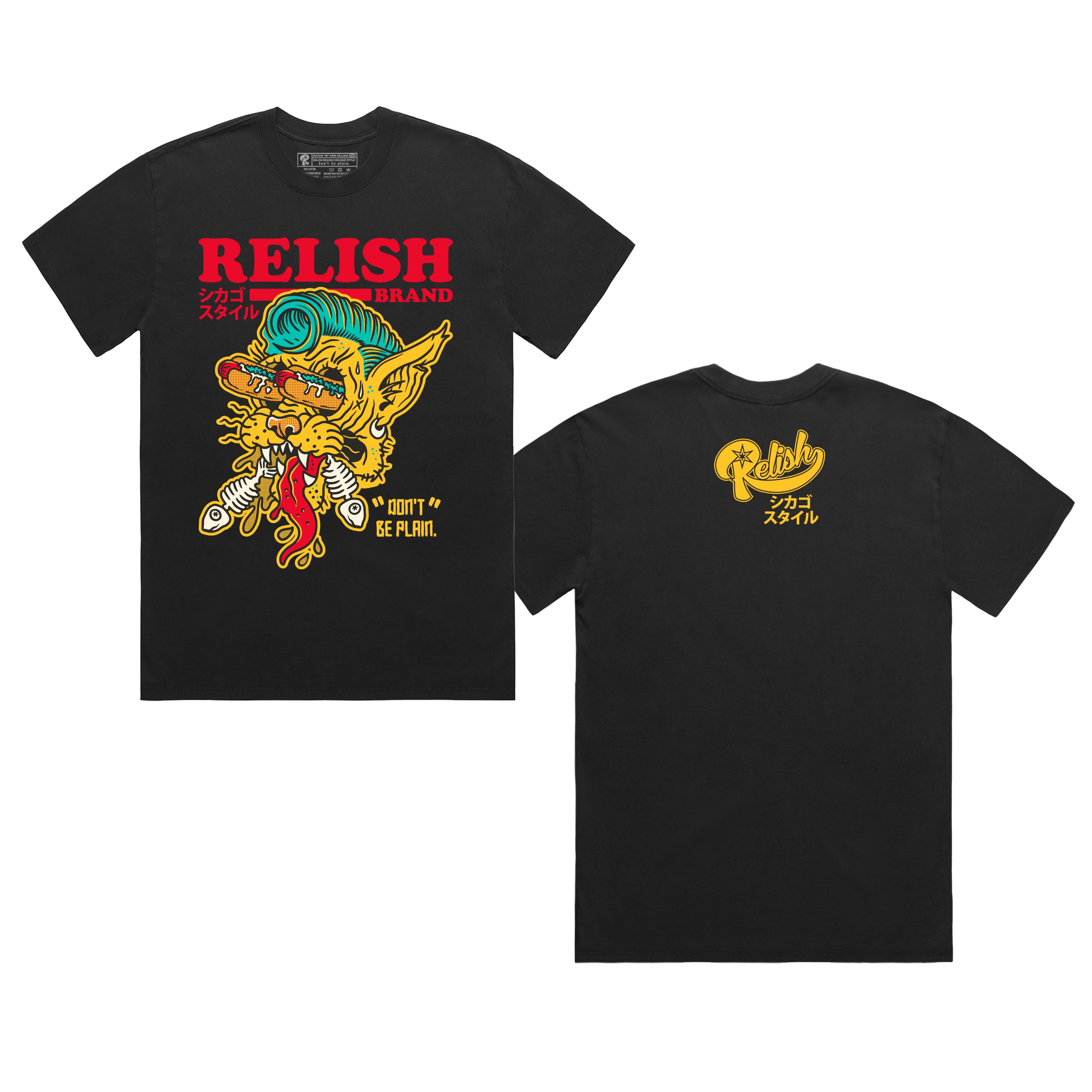 Hotdog Cat - Chicago style - Black T-shirt – Relish Brand
