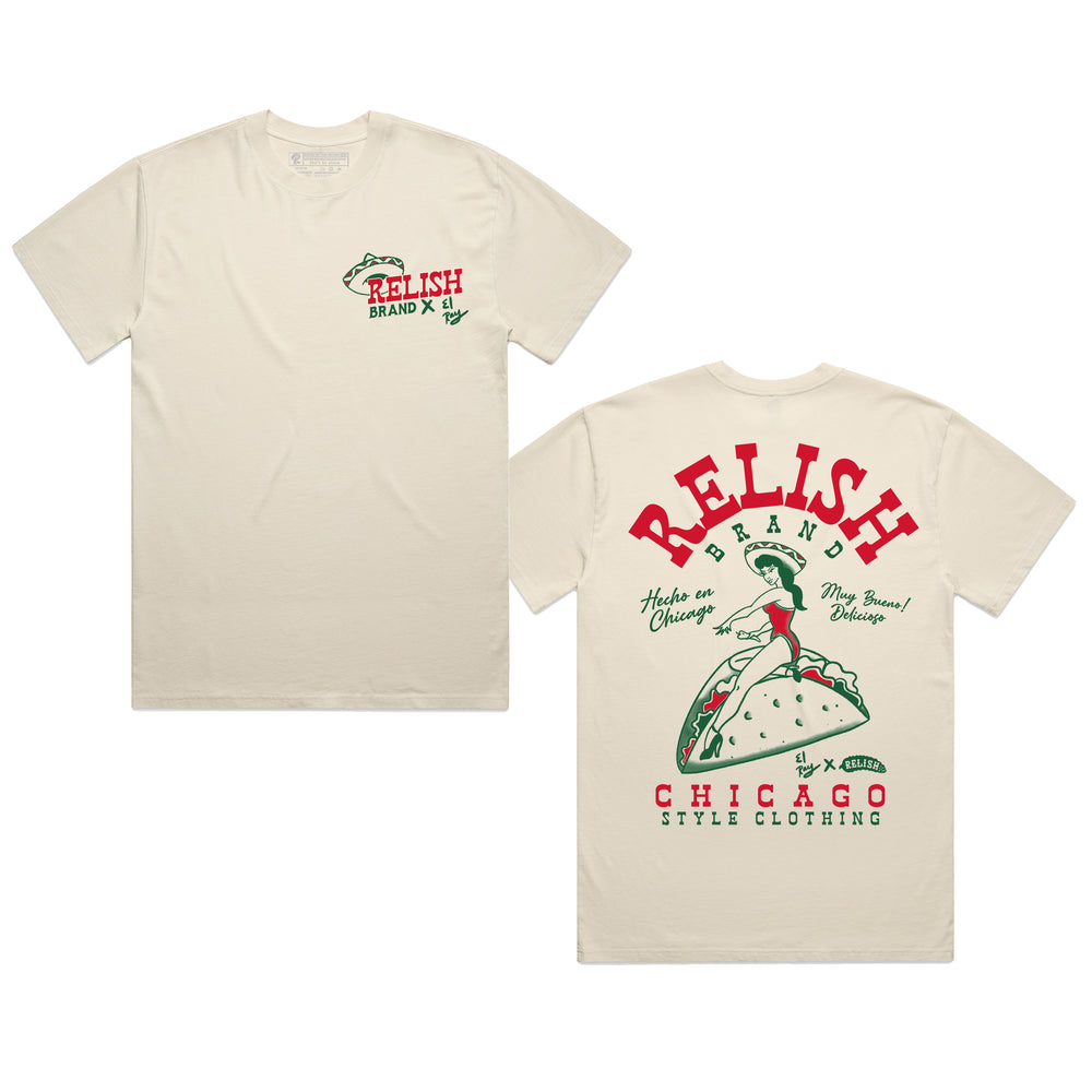 
                  
                    Load image into Gallery viewer, Chicago Señorita - Taco Tee - El Ray Collab - Ivory - Garment Dyed
                  
                