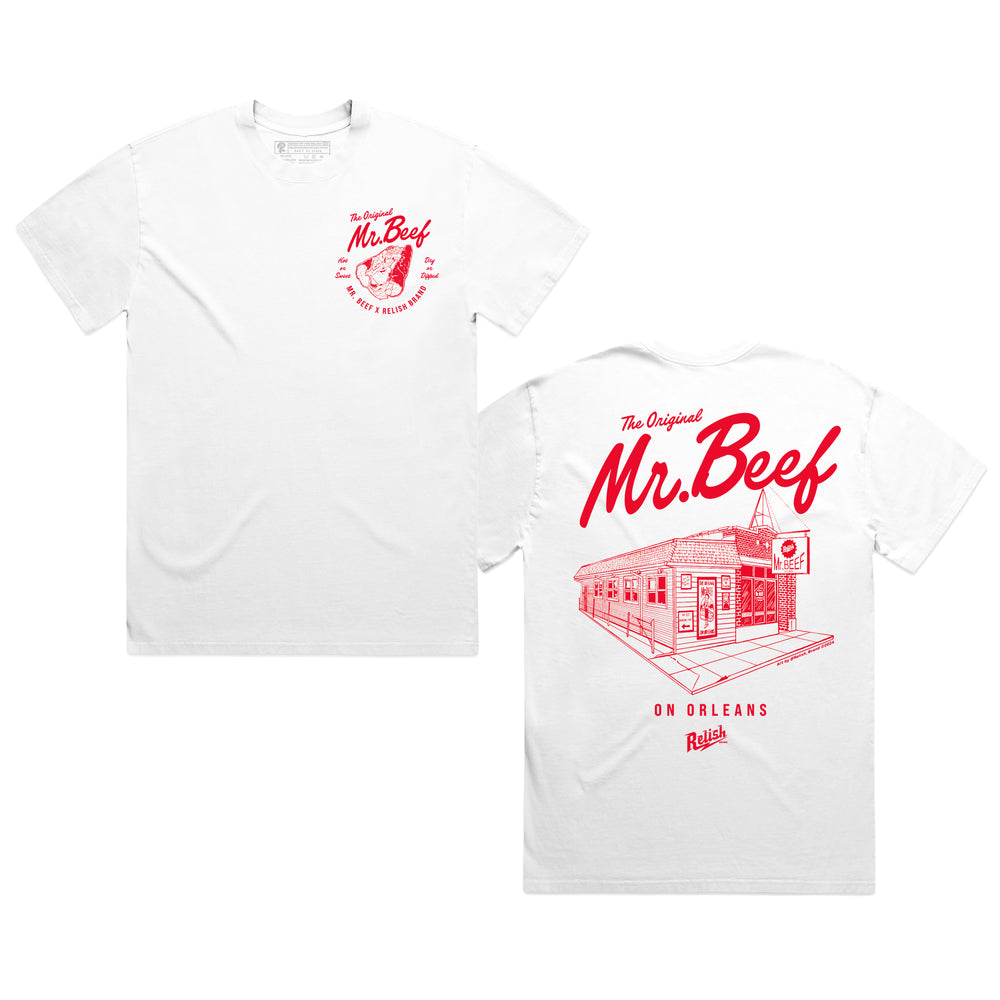 
                  
                    Load image into Gallery viewer, Mr. Beef X Relish Collab - The Original Beef - Garment Dyed - White
                  
                