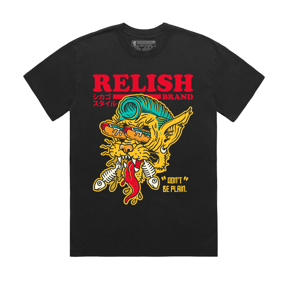 Hotdog Cat - Chicago style - Black T-shirt