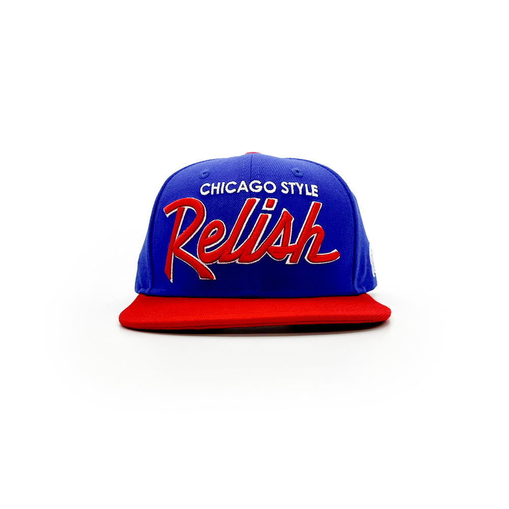 Relish Vintage Sports Script - Blue and Red